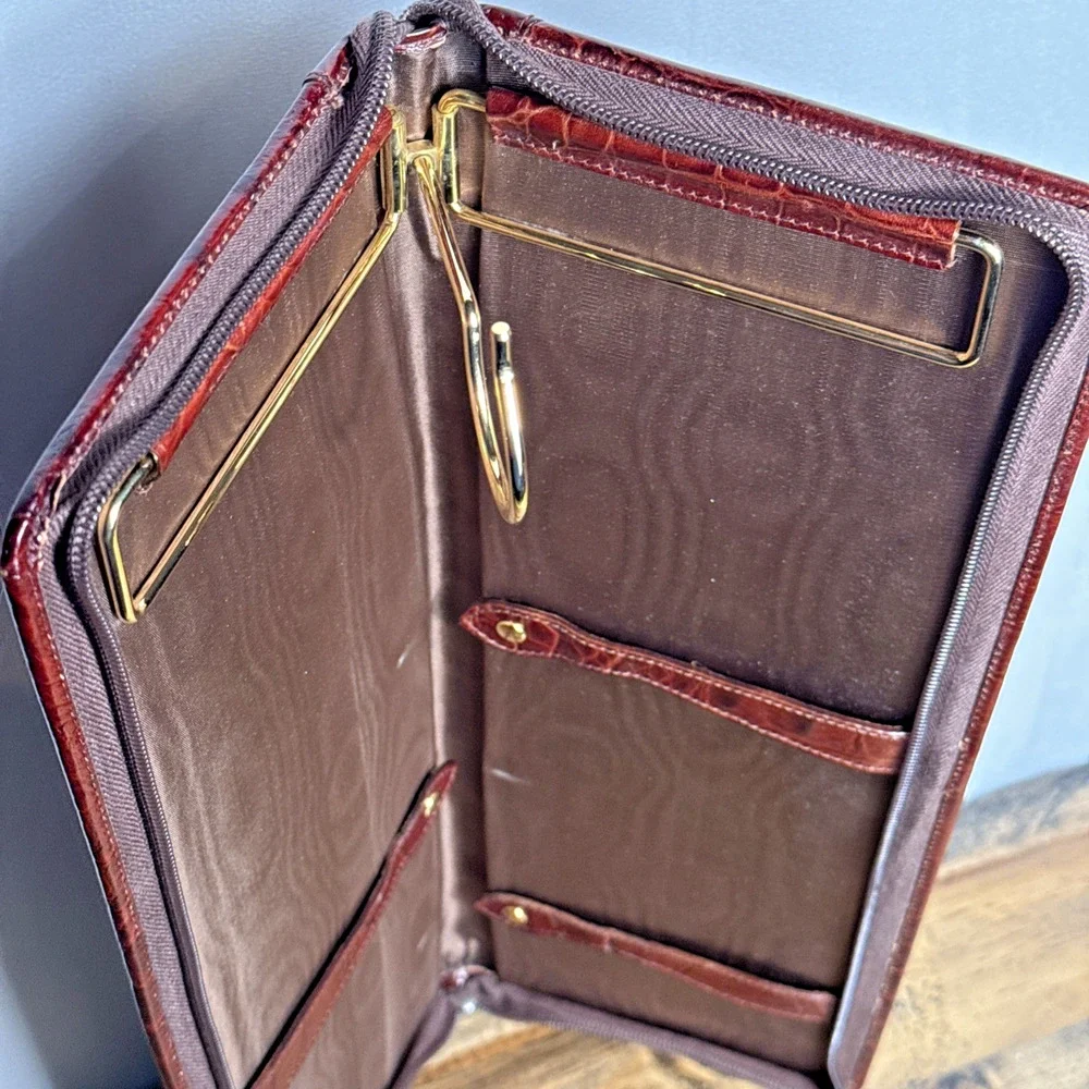 Vintage Italian Leather Tie Case Mens Travel Accessory Luxury Gift Crocodile EUC